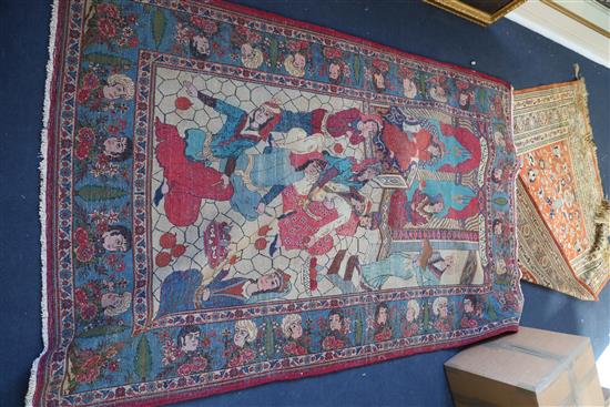 A Kashan pictorial red ground rug, 6ft 9in by 4ft 4in.
